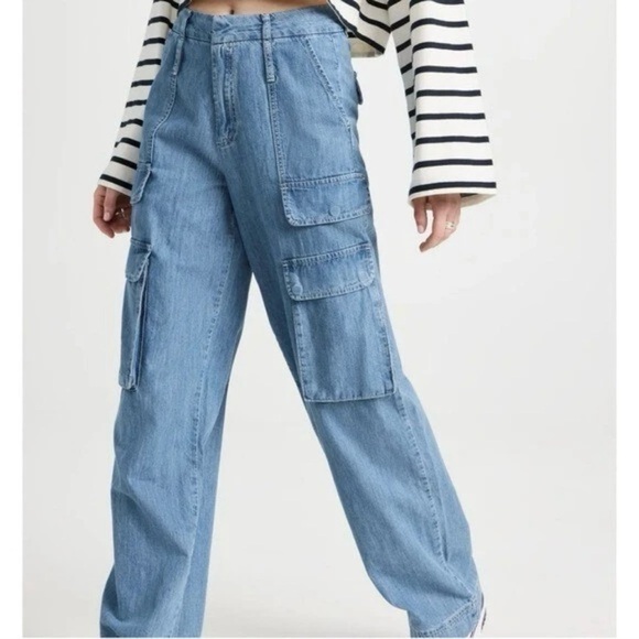 Frame Denim High Rise Straight Leg Utility Jeans in Acapella Wash Size 27 - Picture 3 of 13